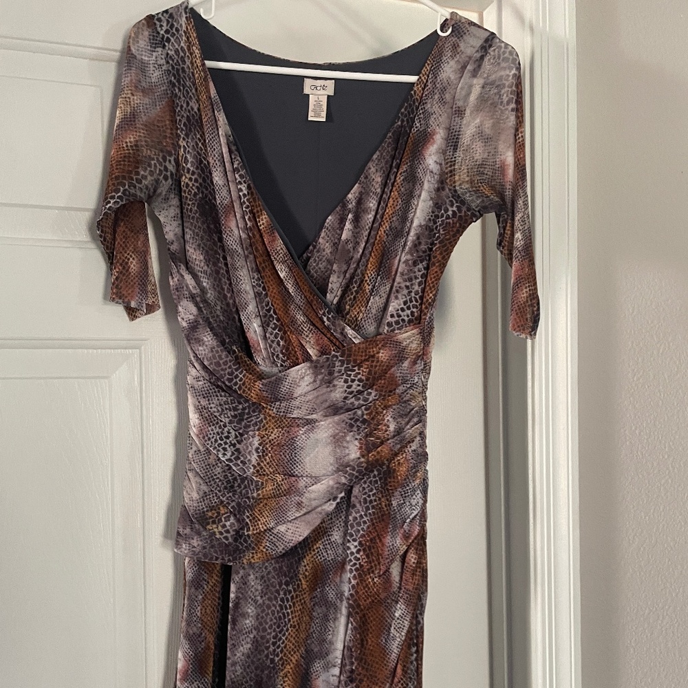 Cache Snake Print Midi Dress V-Front Ruched Size L
